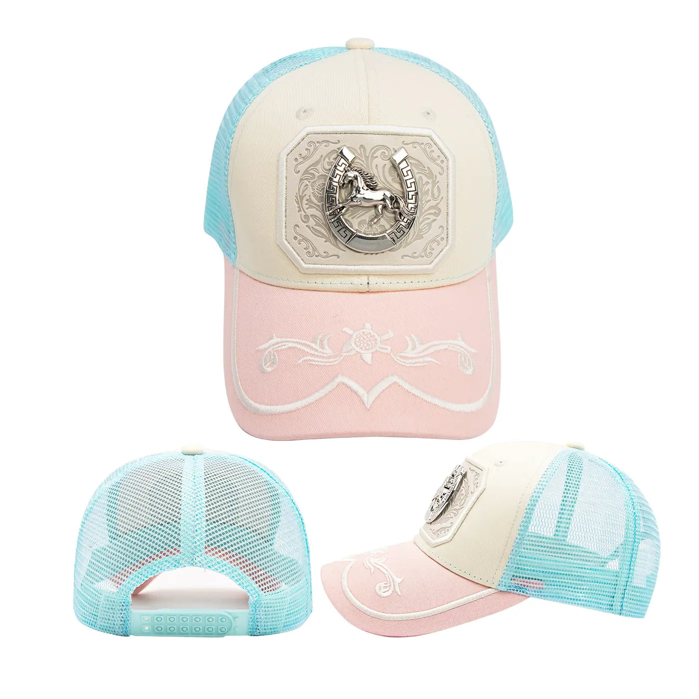 Western Trucker Hat für Herren Damen Vintage Cowboy Country Hüte mit Hufeisen-Stickerei & Snapback Passform für Western-Outfit
