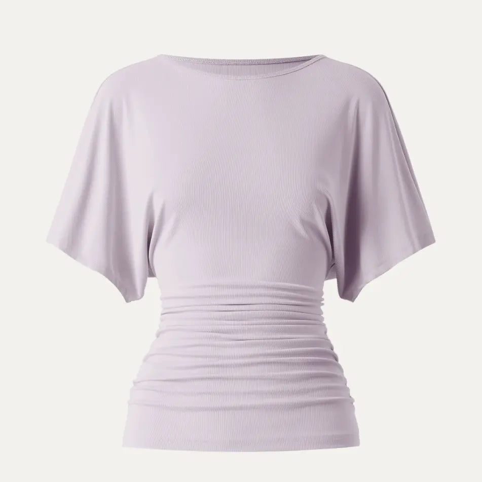 OGL Effortless Boatneck Batwing Sleeve Side Ruched Top - Stylish & Comfortable Women's Fashion baju kelawar outfit Quiet Luxury Essential cute spring clothes women's summer tops tiktokshopmemorialday summerwins