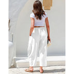TARES Womens Linen Blend Wide Leg Pants Oversize Casual Loose Fit Beach Palazzo Harem Pants with Pockets Vacation summer outfits Womenswear