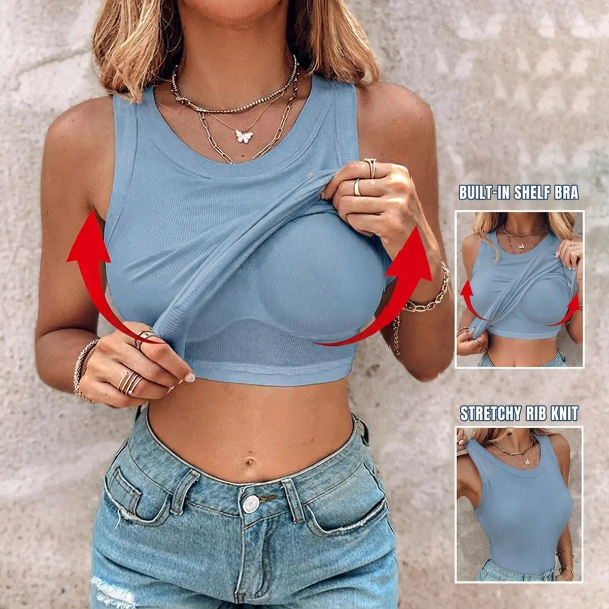 ChicMe Built-in Bra Tank Top Ribbed Racerback Tops Women Going Out Tops Everyday Basic Tanks Padded Tops