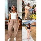 UANEO SummerVibes Women's Baggy Wideleg Pants Casual Elastic Waisted Palazzo Harem Pants with Pockets