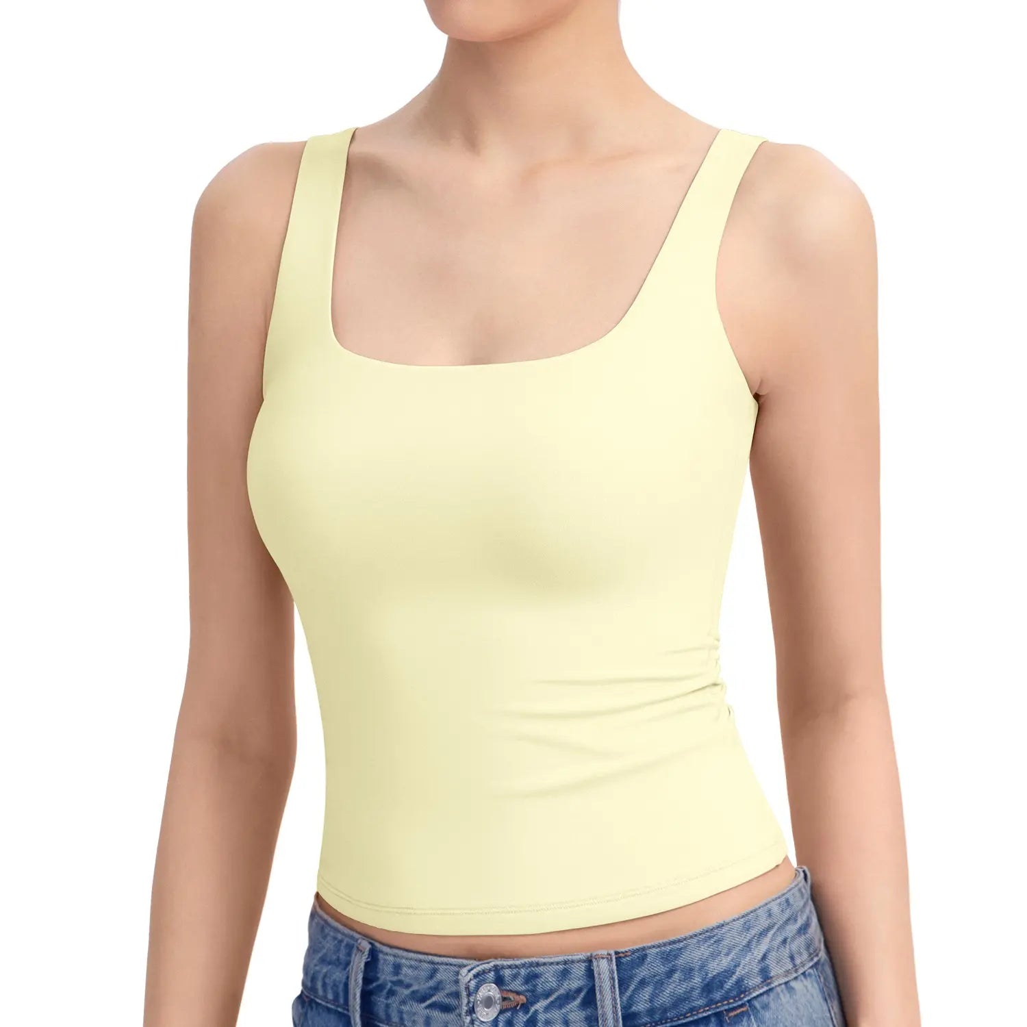 Women's Square Neck Tank Top, Wide Strap Buttery Soft Cami, Double Layer Stretchy Top, Comfortable Everyday Essential summerwins