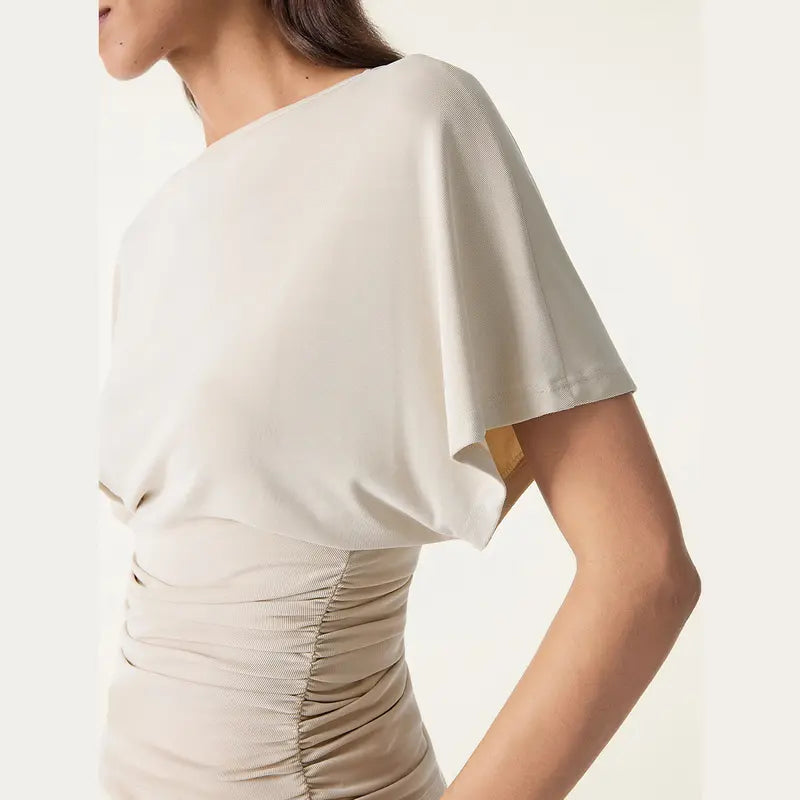 OGL Effortless Boatneck Batwing Sleeve Side Ruched Top - Stylish & Comfortable Women's Fashion baju kelawar outfit Quiet Luxury Essential cute spring clothes women's summer tops tiktokshopmemorialday summerwins