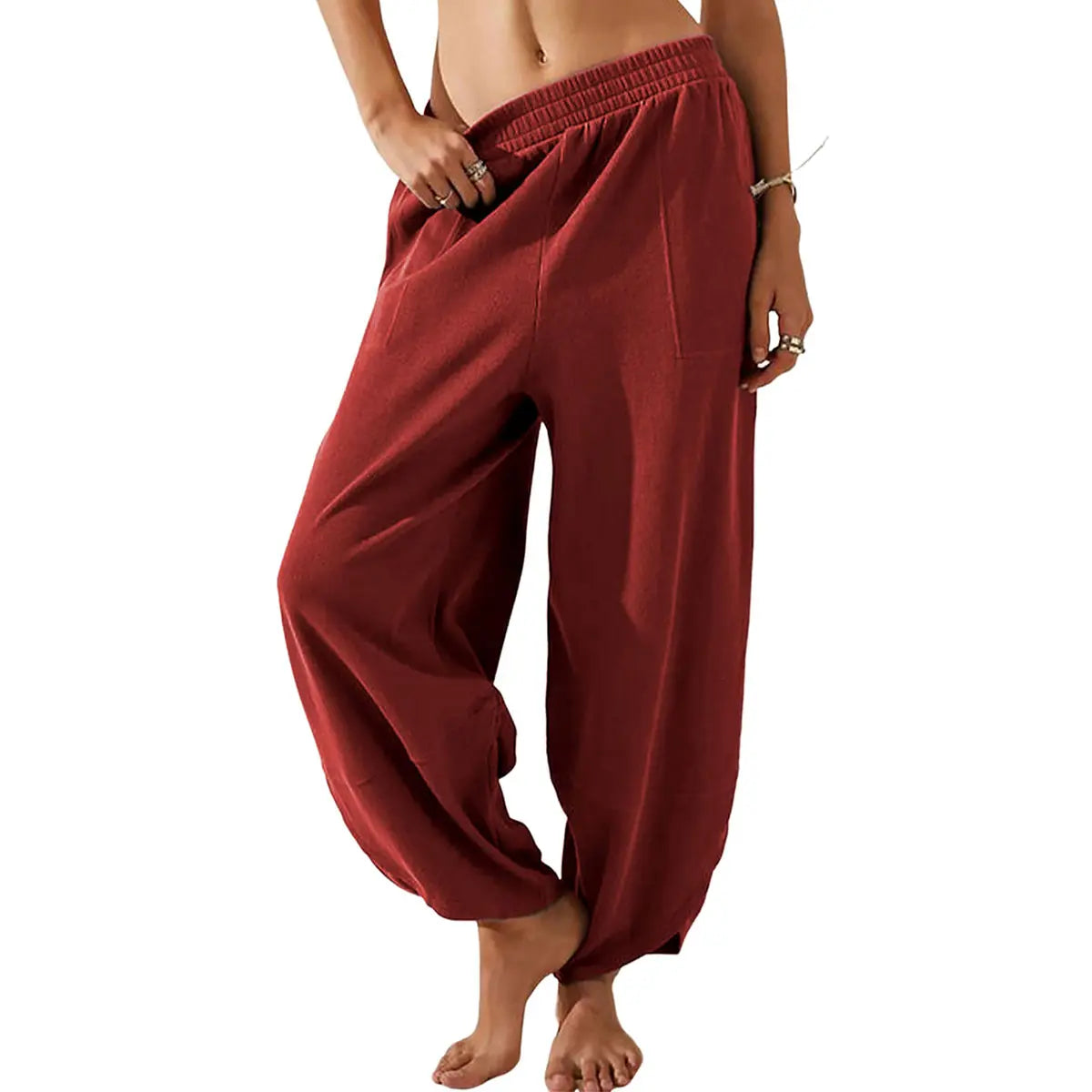 UANEO SummerVibes Women's Baggy Wideleg Pants Casual Elastic Waisted Palazzo Harem Pants with Pockets