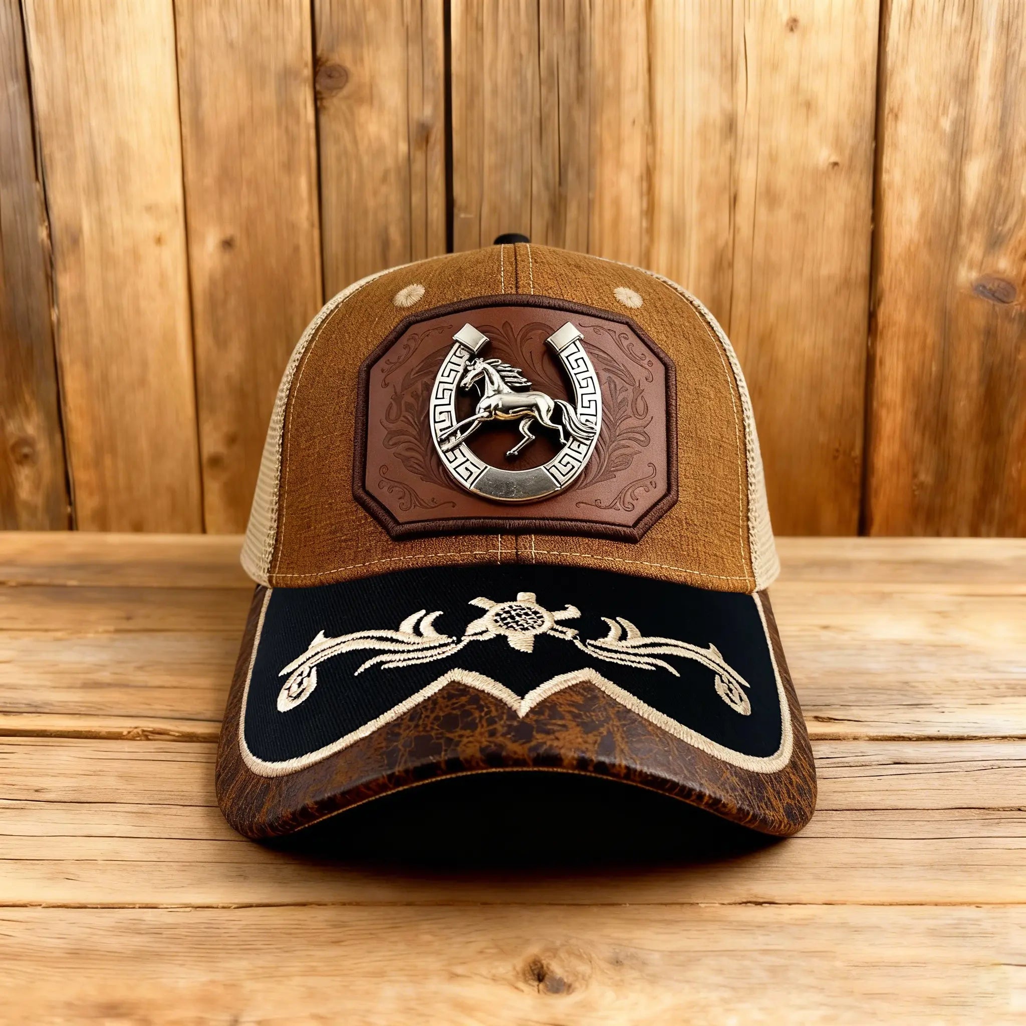 Western Trucker Hat für Herren Damen Vintage Cowboy Country Hüte mit Hufeisen-Stickerei & Snapback Passform für Western-Outfit