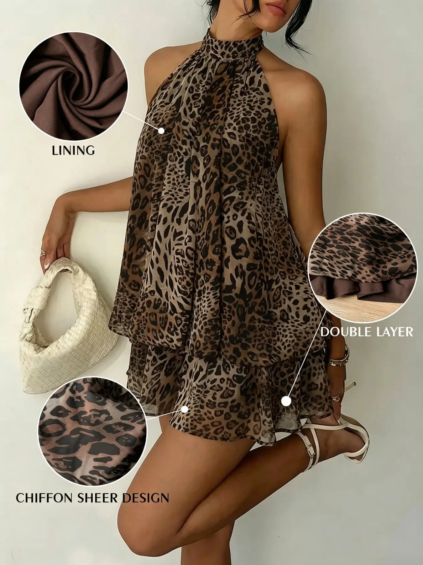Women's Summer Fashion Party Halter Neck Tie Back Mini Dress, Slim-Fitting Casual Chic Elegant Short Sleeveless Dress for Home Outdoor City Style Elegant Dresses