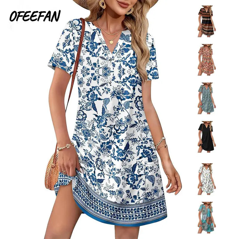 Summer Dress Dresses for Women 2026 Casual Summer V Neck Wedding Guest Dress Short Sleeve Fashion Beach Vacation Clothes