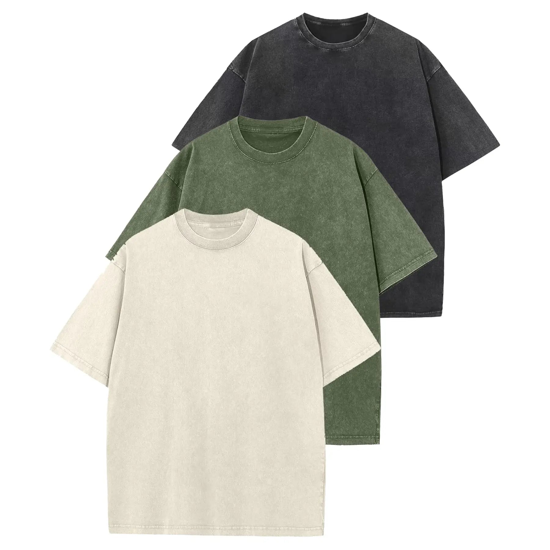 MoonYi 3 Pack Women's Oversized T Shirts Acid Wash Cotton Crew Neck Half Short Sleeve Summer Unisex Tees Casual Loose Fit Solid Streetwear Comfortable Tops Basic Womenswear Plain Tshirt
