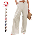 Tanming Womens Cotton Linen Pants Casual Button Up High Waisted Wide Leg Trousers Minimalist Basic Breathable Fabric Casual Loose Comfy Summer Beach Trousers,summerwins