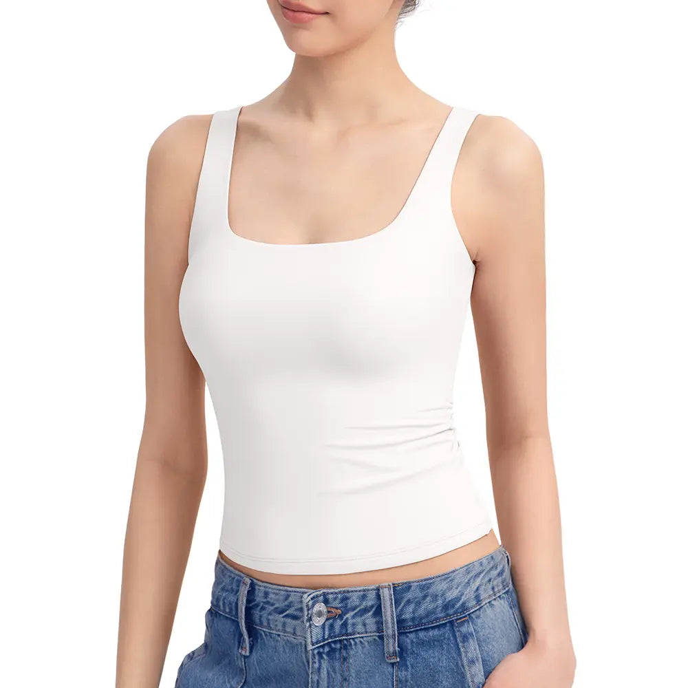 Women's Square Neck Tank Top, Wide Strap Buttery Soft Cami, Double Layer Stretchy Top, Comfortable Everyday Essential summerwins