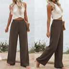 Tanming Womens Cotton Linen Pants Casual Button Up High Waisted Wide Leg Trousers Minimalist Basic Breathable Fabric Casual Loose Comfy Summer Beach Trousers,summerwins