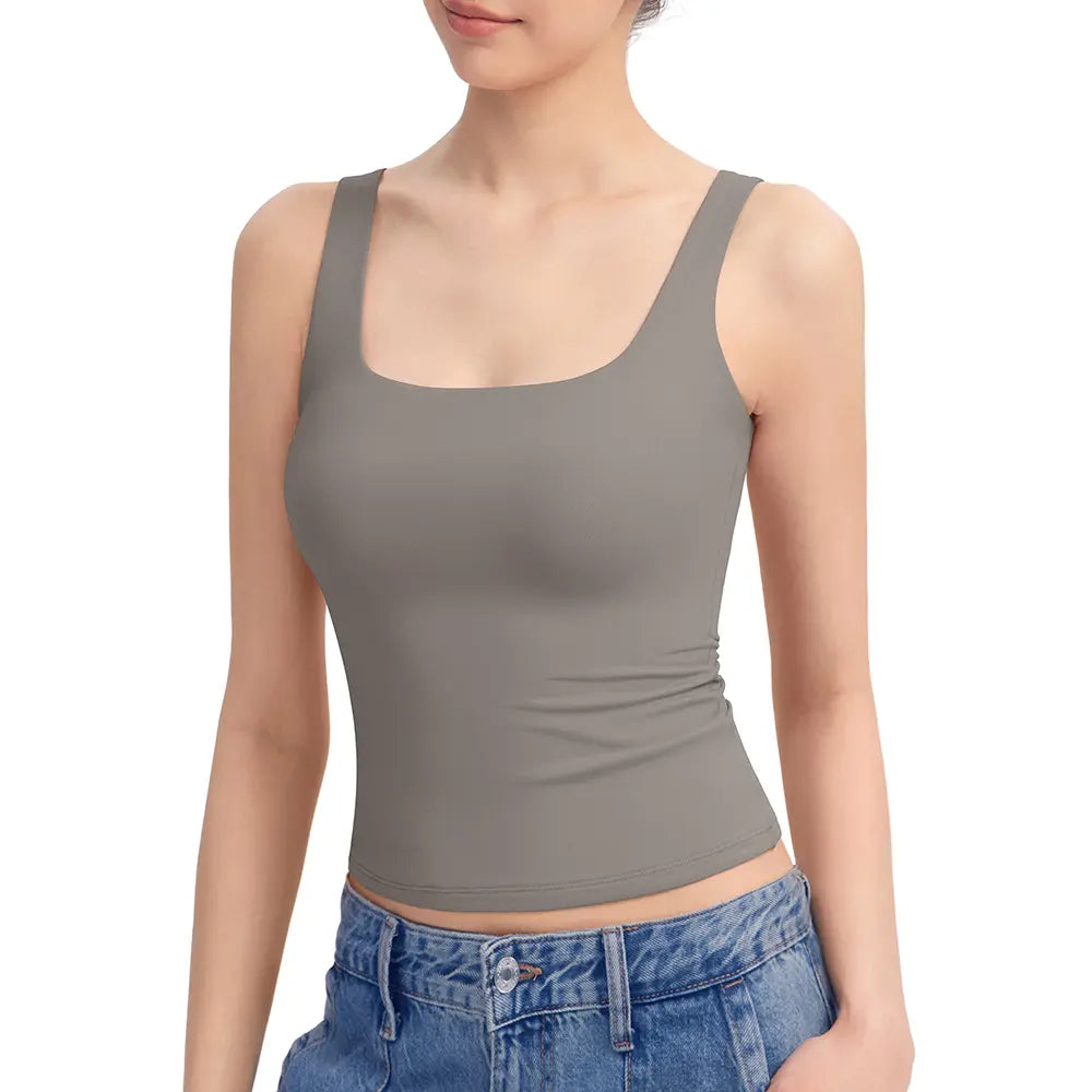 Women's Square Neck Tank Top, Wide Strap Buttery Soft Cami, Double Layer Stretchy Top, Comfortable Everyday Essential summerwins