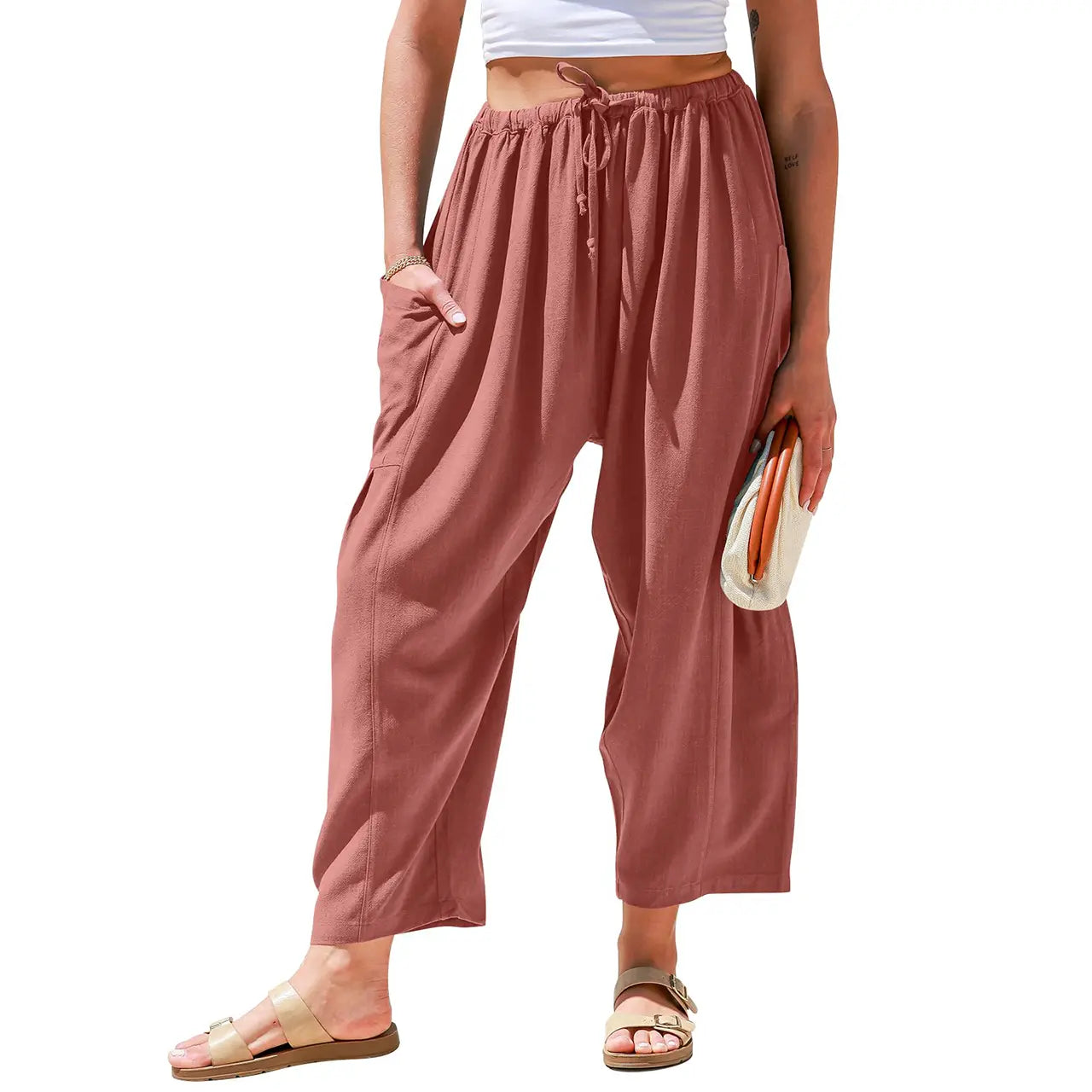 TARES Womens Linen Blend Wide Leg Pants Oversize Casual Loose Fit Beach Palazzo Harem Pants with Pockets Vacation summer outfits Womenswear