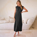 Women Summer Casual Sleeveless Maxi Dress 2026 Crewneck Loose Split Wrinkle-Free Beach Travel Vacation Long Sundress