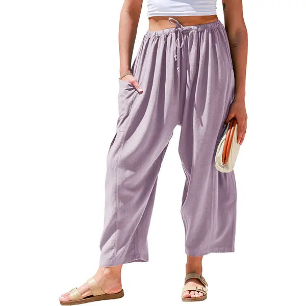 TARES Womens Linen Blend Wide Leg Pants Oversize Casual Loose Fit Beach Palazzo Harem Pants with Pockets Vacation summer outfits Womenswear