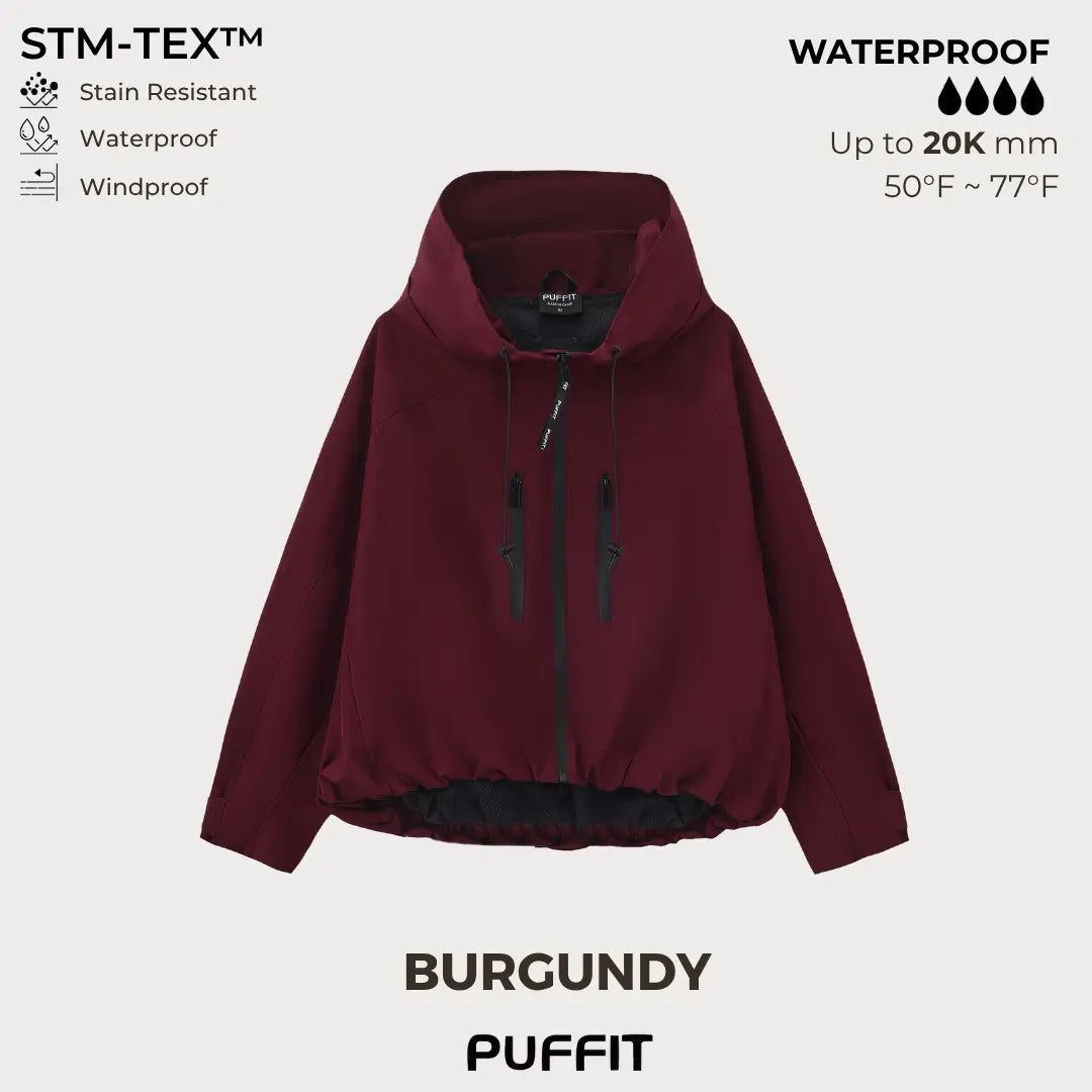 PUFFITER Short One-Size Rain Jacket With Pleated Hem,Hooded Jacket,Waterproof Jacket,Women Jacket,Wide-Brim Hood,Adjustable Cuffs,Zips,Outdoor Sport,Jacket,Statements,Windbreaker,Spring,Dog Walking,School Running,Football Mum,Stylish