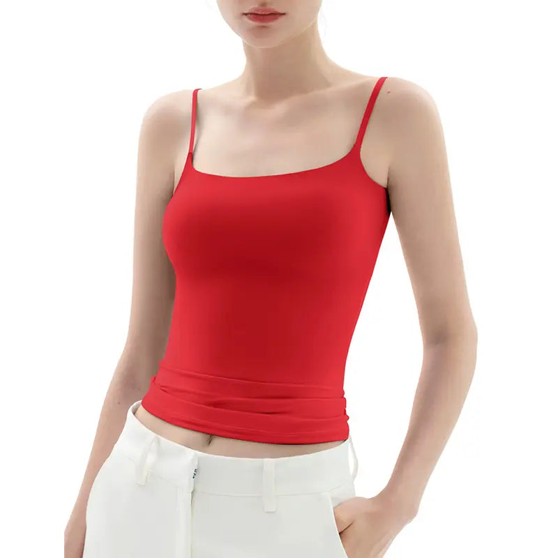 Spaghetti Strap Tank Top, Double Layer Not See-Through Cami, Buttery Soft Stretchy Top, Minimal Chic Essential summerwins