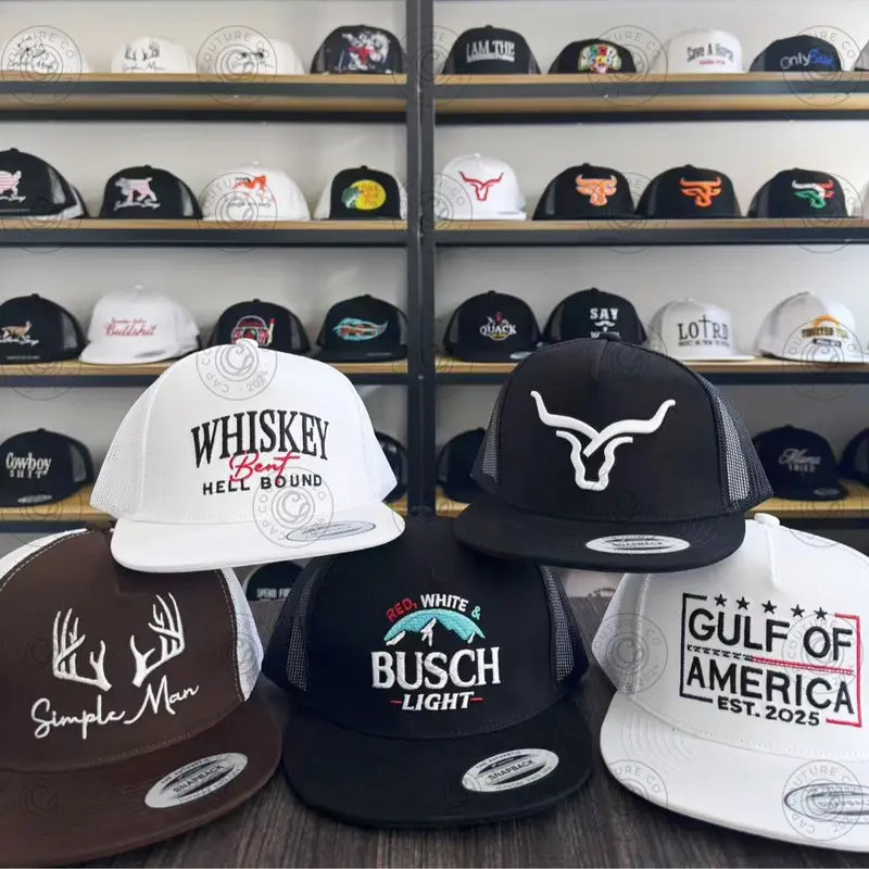 Mystery Hat Box - Five Randomly Picked Flat Brim Trucker Hats - Mystery Birthday Gift, Friend Gift, Mystery Box Challenge