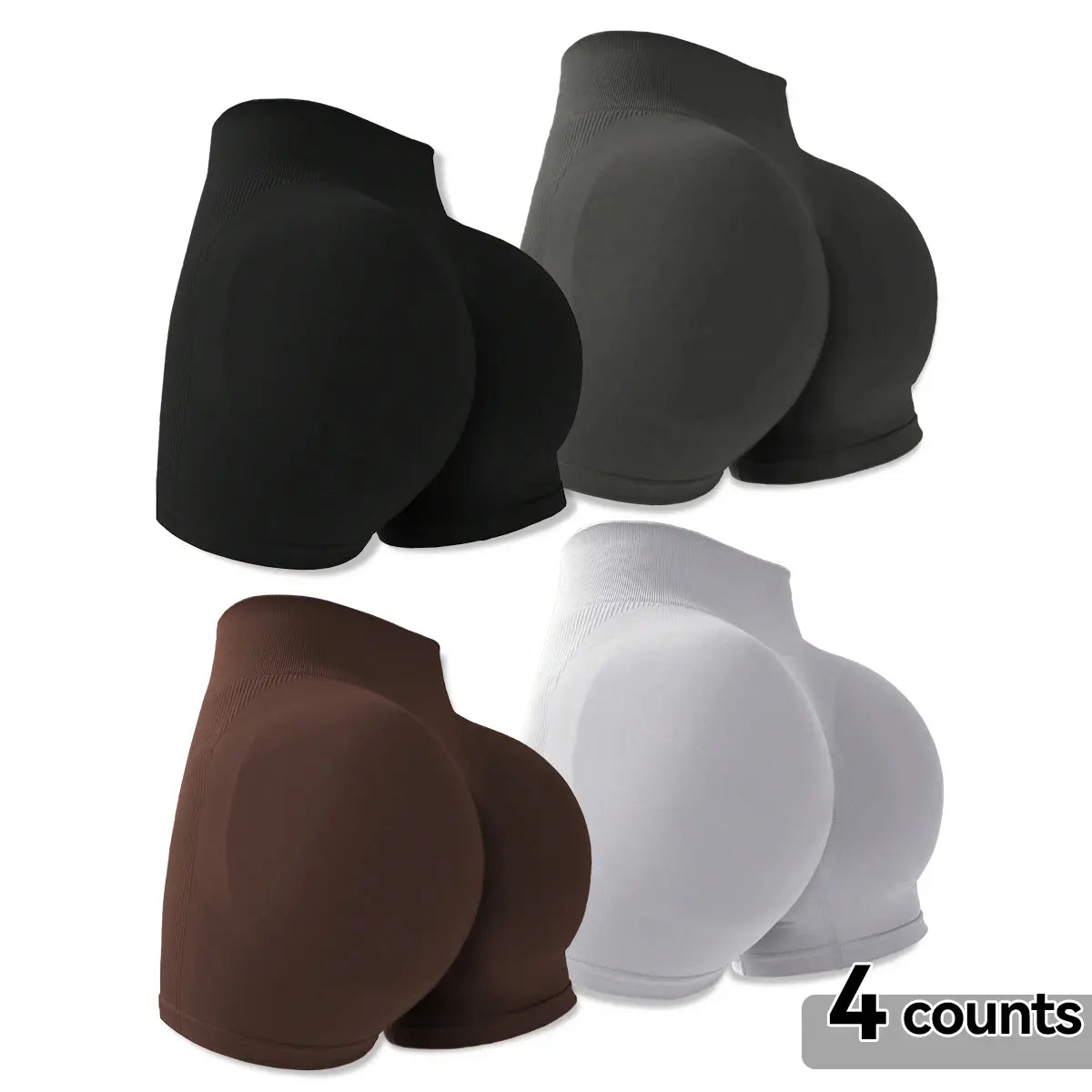 4-Pieces High Waist Tummy Control Side-Ribbed Butt-Lifting Seamless Shorts, Lightweighted Summer Shorts, Stretchy Womenswear Bottom Peachy Shorts