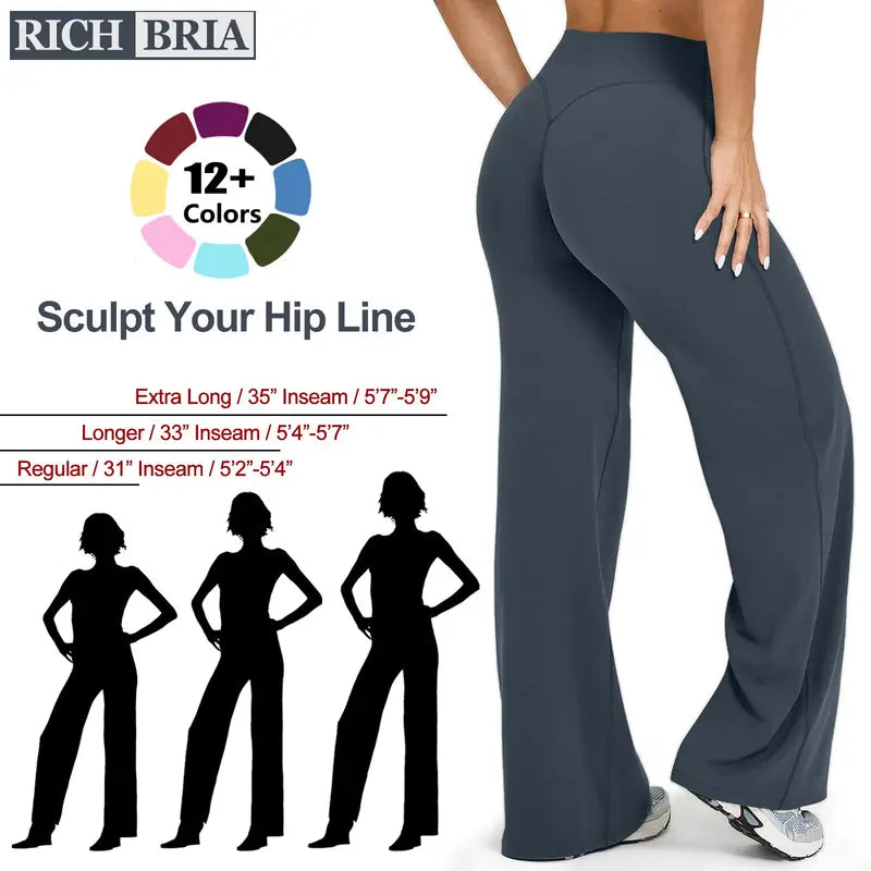 BRIA RICH Women‘s Casual Pants - High Waisted Loose-Fitting Wide Leg Yoga Pants - Comfortable & Elastic Soft Pants with Stretchy Material - Straight Leg Hem