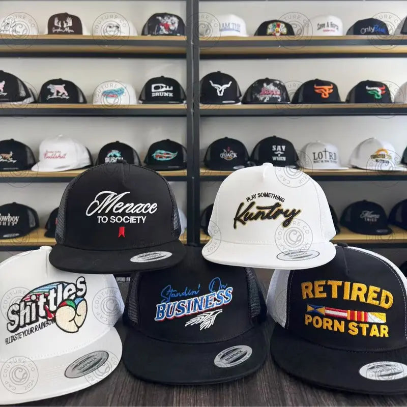 Mystery Hat Box - Five Randomly Picked Flat Brim Trucker Hats - Mystery Birthday Gift, Friend Gift, Mystery Box Challenge