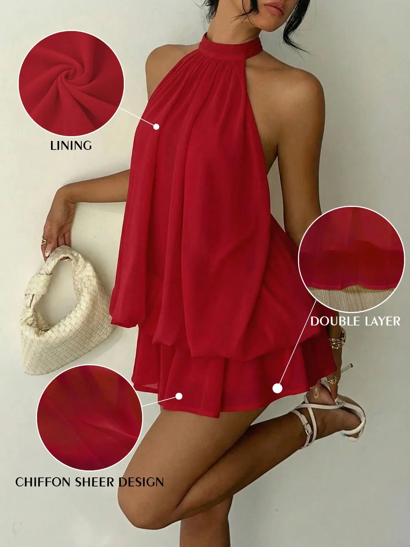 Women's Summer Fashion Party Halter Neck Tie Back Mini Dress, Slim-Fitting Casual Chic Elegant Short Sleeveless Dress for Home Outdoor City Style Elegant Dresses