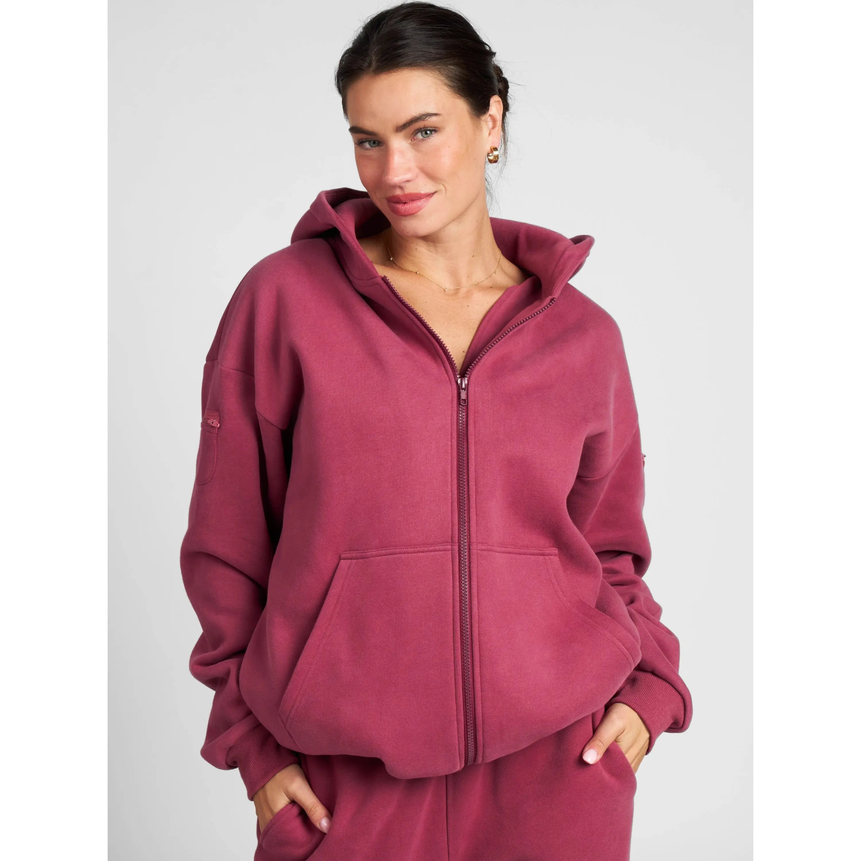 Reise-Essentials Kapuzenjacke mit Reißverschluss | Sweatshirt mit Reißverschlusstaschen für Reisen