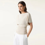 OGL Effortless Boatneck Batwing Sleeve Side Ruched Top - Stylish & Comfortable Women's Fashion baju kelawar outfit Quiet Luxury Essential cute spring clothes women's summer tops tiktokshopmemorialday summerwins