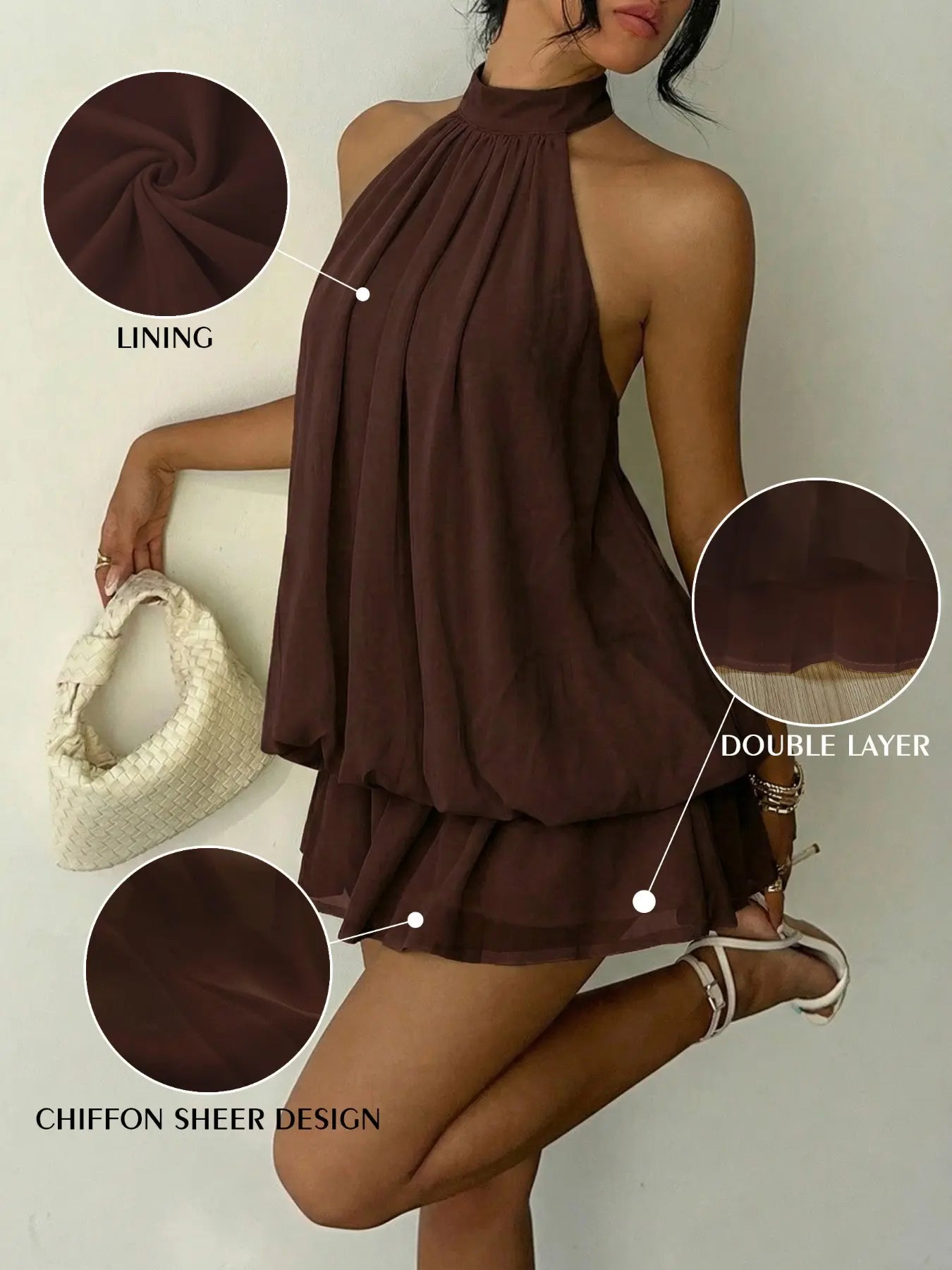 Women's Summer Fashion Party Halter Neck Tie Back Mini Dress, Slim-Fitting Casual Chic Elegant Short Sleeveless Dress for Home Outdoor City Style Elegant Dresses