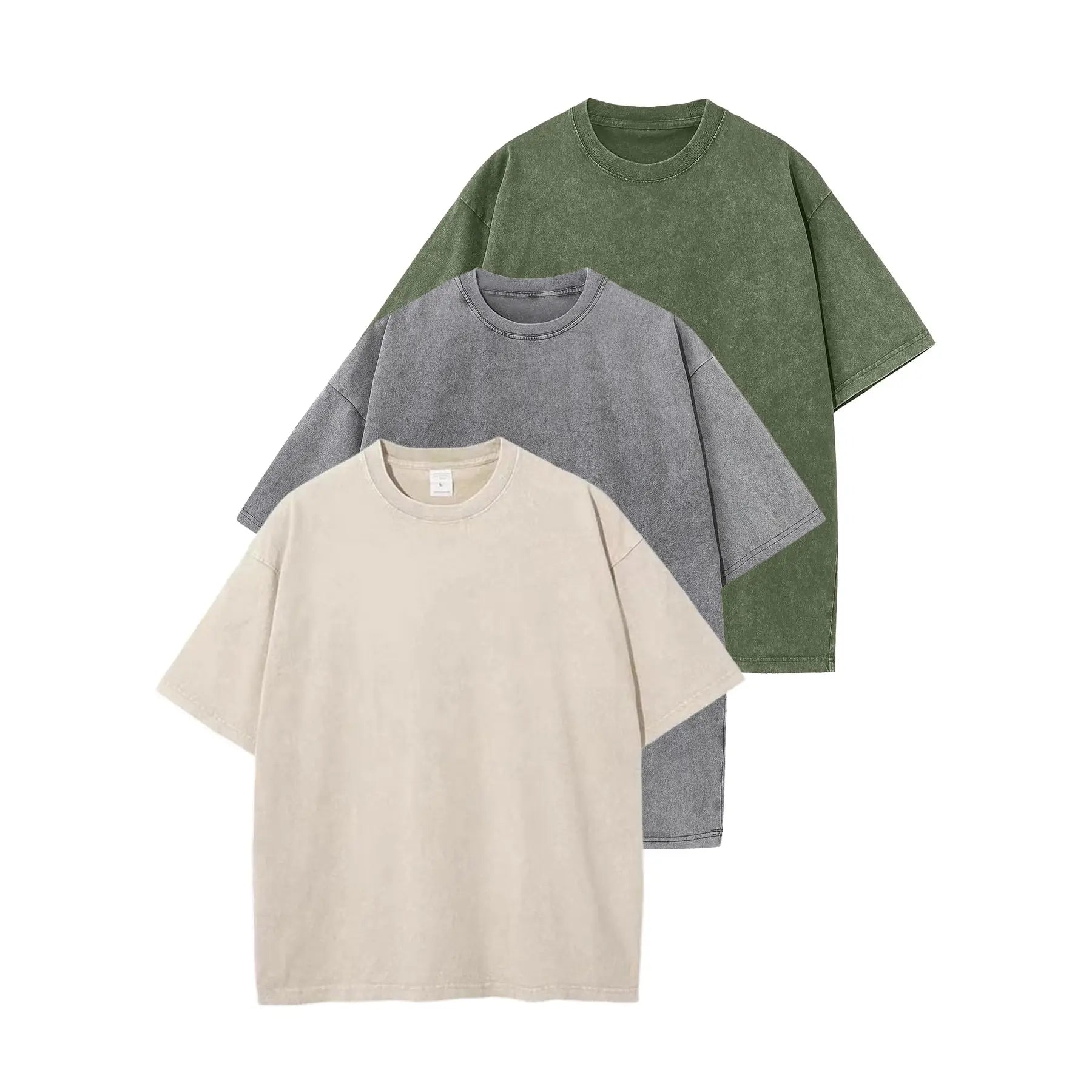 MoonYi 3 Pack Women's Oversized T Shirts Acid Wash Cotton Crew Neck Half Short Sleeve Summer Unisex Tees Casual Loose Fit Solid Streetwear Comfortable Tops Basic Womenswear Plain Tshirt
