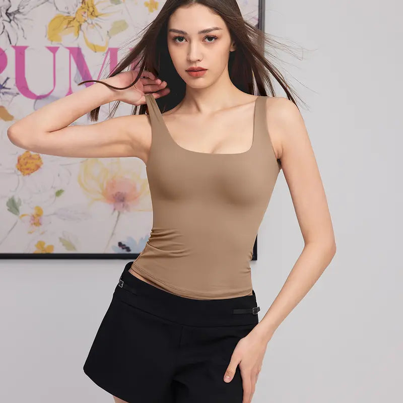 Women's Square Neck Tank Top, Wide Strap Buttery Soft Cami, Double Layer Stretchy Top, Comfortable Everyday Essential summerwins