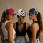 C.C Patriotic Adjustable Women’s Baseball Cap Cotton Brushed Embroidered Hat with Criss-Cross Elastic Band American Flag Mesh Back Durable Accessory Fit Perfect for Memorial day and July 4th