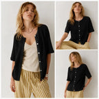 Tanming Women's Short Sleeve Cardigan Sweater - Crew Neck, Soft Ribbed Knitting Fabric, Button-Down, Fitted, Lightweight Breathable Clothes for Casual Office, Spring Summer Layering Cover Up (Women's Tops) #SpringStatements