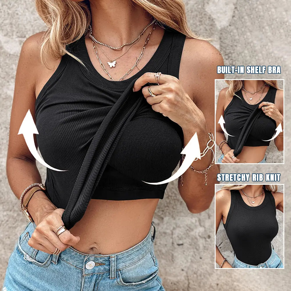 ChicMe Built-in Bra Tank Top Ribbed Racerback Tops Women Going Out Tops Everyday Basic Tanks Padded Tops