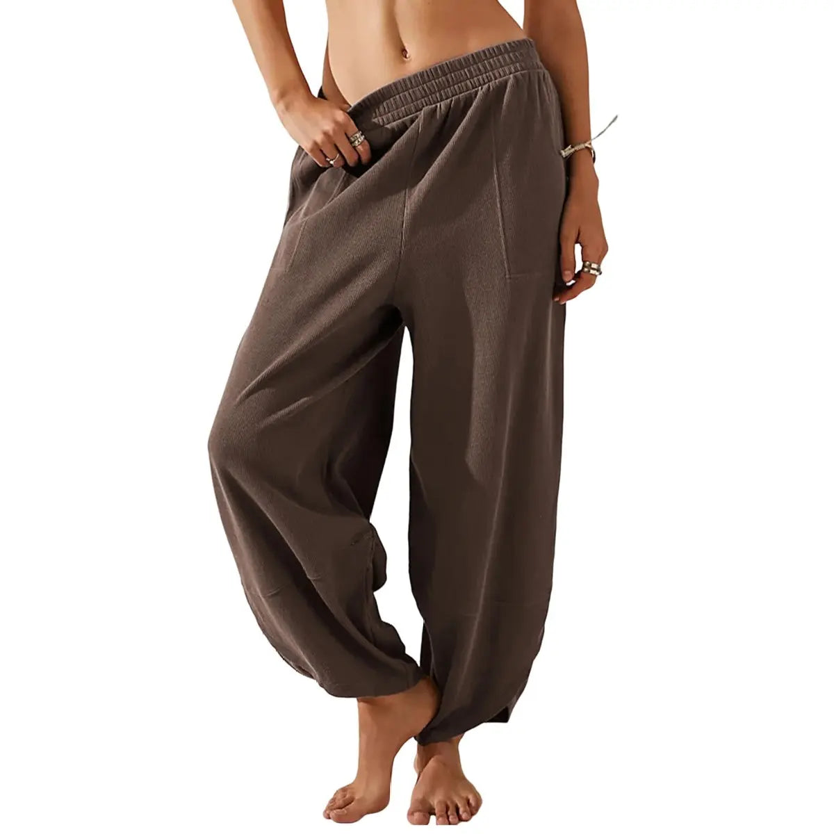 UANEO SummerVibes Women's Baggy Wideleg Pants Casual Elastic Waisted Palazzo Harem Pants with Pockets
