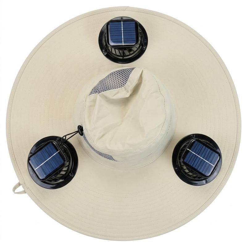 2026 New Three Solar Fan Outdoor Cooling Fan Hat — Sun Protection Hat with Solar Fan,Three-Power Rechargeable Fan