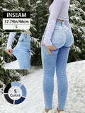 Elegant High Waist Long Skinny Denim Jeans for Women, High Rise Jeans, Womenswear, Versatile Four Seasons Wear, Slimming Fit, Stylish Chic Casual Pants, Trouser, Basic, Denim Skinnies, Light Wash Jeans