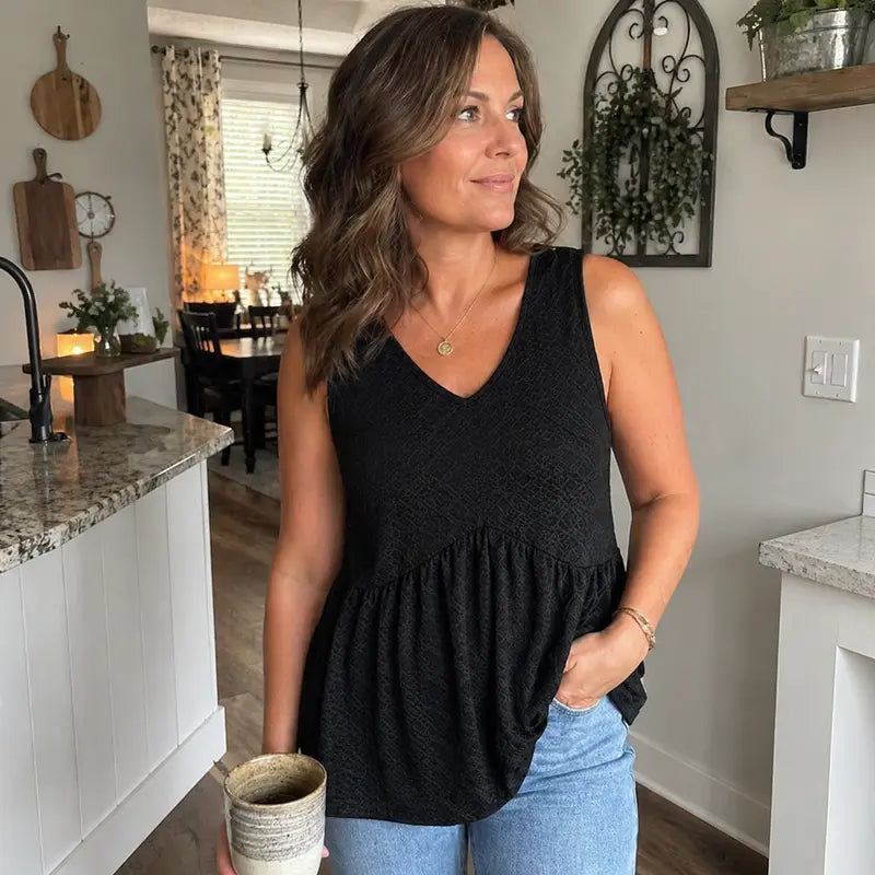 Womens Tank Tops 2025 Flowy Peplum Tops (Size Up 1-2 for Oversized Look) for Women Dressy Sleeveless V Neck Babydoll Tank Tops Fabric Stretchy tank tops summer tops