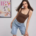 Women's Square Neck Tank Top, Wide Strap Buttery Soft Cami, Double Layer Stretchy Top, Comfortable Everyday Essential summerwins