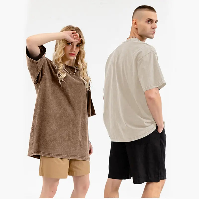 MoonYi 3 Pack Women's Oversized T Shirts Acid Wash Cotton Crew Neck Half Short Sleeve Summer Unisex Tees Casual Loose Fit Solid Streetwear Comfortable Tops Basic Womenswear Plain Tshirt