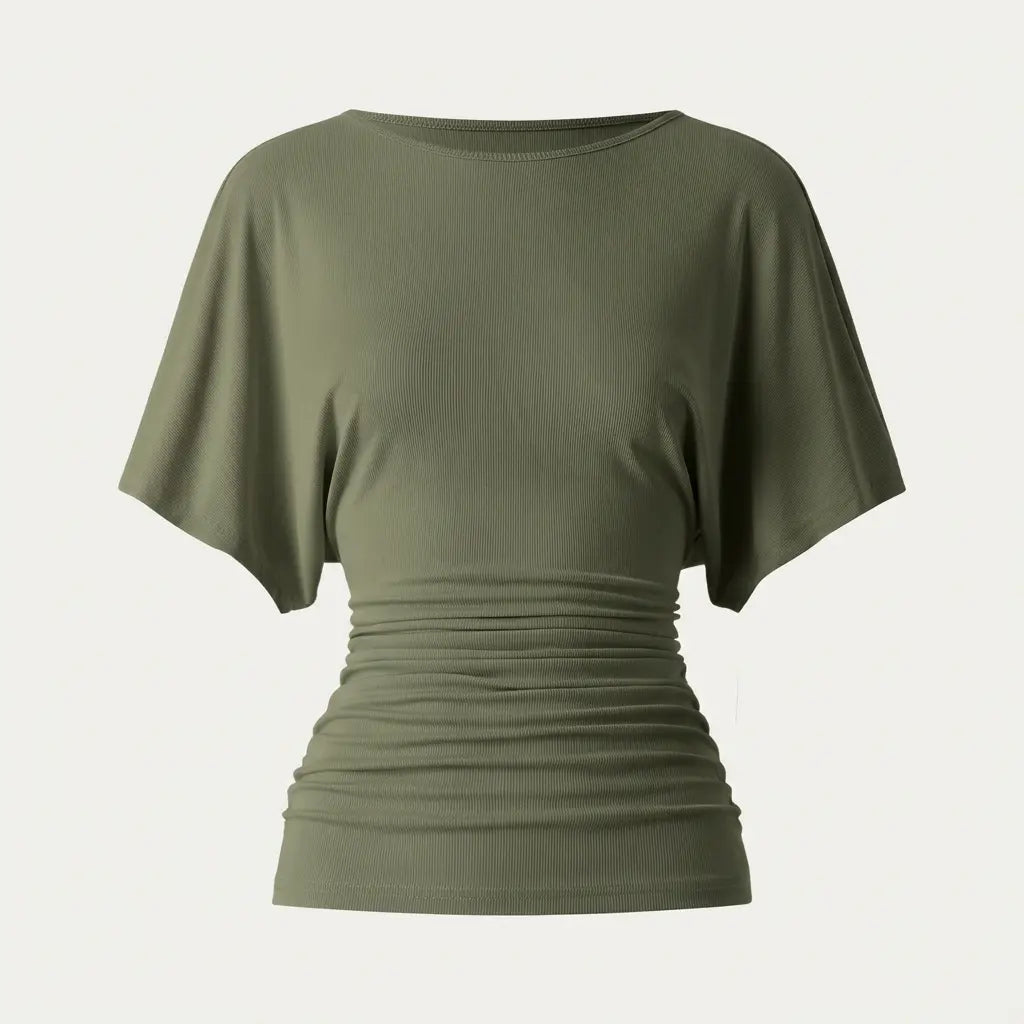 OGL Effortless Boatneck Batwing Sleeve Side Ruched Top - Stylish & Comfortable Women's Fashion baju kelawar outfit Quiet Luxury Essential cute spring clothes women's summer tops tiktokshopmemorialday summerwins