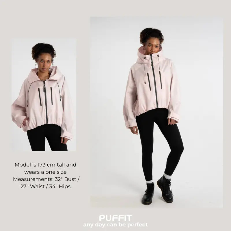 PUFFITER Short One-Size Rain Jacket With Pleated Hem,Hooded Jacket,Waterproof Jacket,Women Jacket,Wide-Brim Hood,Adjustable Cuffs,Zips,Outdoor Sport,Jacket,Statements,Windbreaker,Spring,Dog Walking,School Running,Football Mum,Stylish
