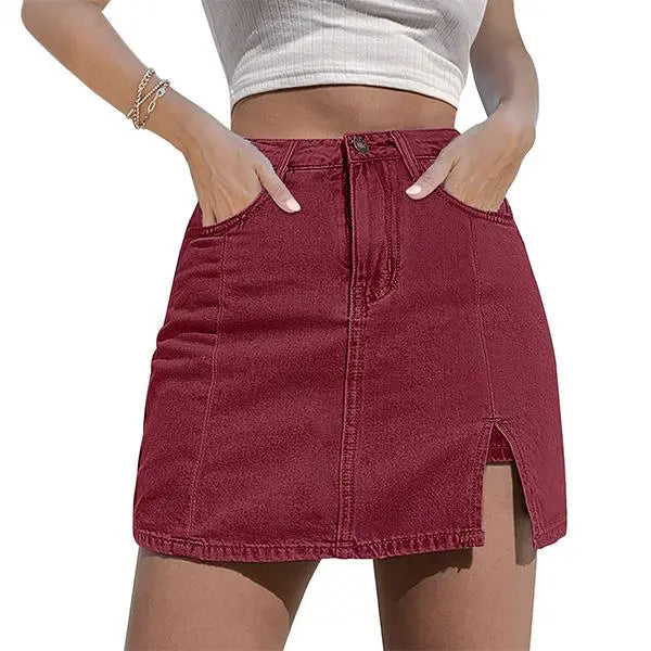 luvamia Skorts Skirts for Women Denim Mini Casual Oversize Skirt Side Slit with High Waisted Jean Shorts Stretchy