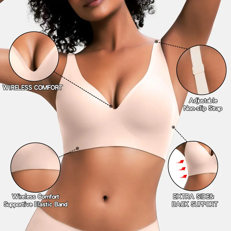 VRCOM Jelly Wireless Womens Comfortable Wireless Bras Push Up Bralettes Seamless Tshirts Bras Deep V Everyday Bras