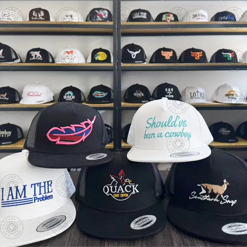 Mystery Hat Box - Five Randomly Picked Flat Brim Trucker Hats - Mystery Birthday Gift, Friend Gift, Mystery Box Challenge