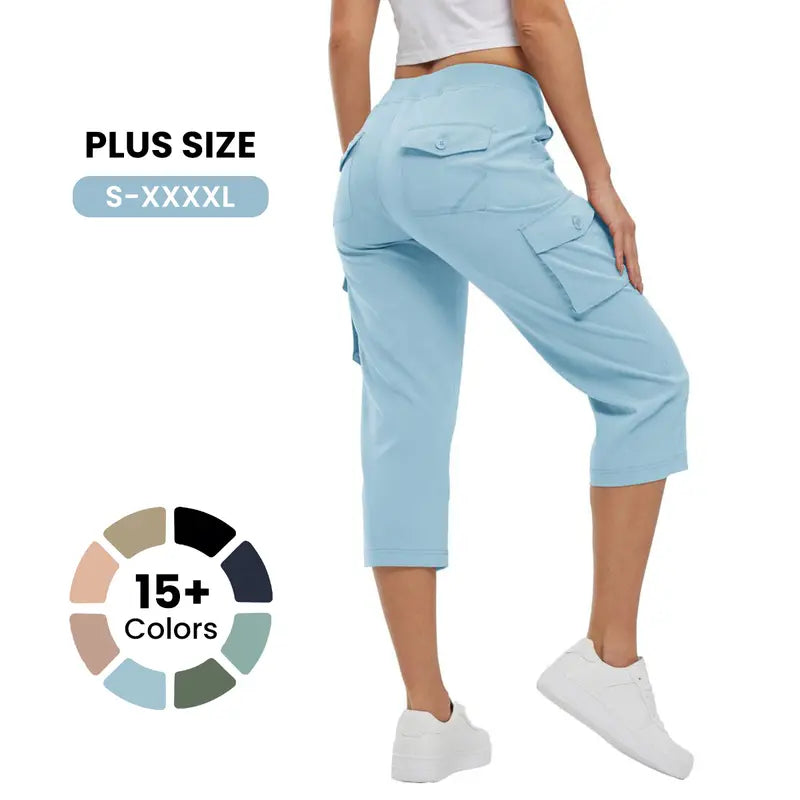 YSENTO Womens Lightweight Capris Hiking Pants 6 Pockets Quick Dry Cargo Outdoor Trip Loose Shorts COMFY MOMS OVER 30 【Plus Size,S-XXXXL】 Workout Bottoms Athletic Outfit #Mothers' Day #summerwins #outdoorfun