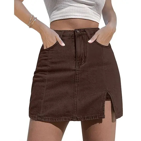 luvamia Skorts Skirts for Women Denim Mini Casual Oversize Skirt Side Slit with High Waisted Jean Shorts Stretchy