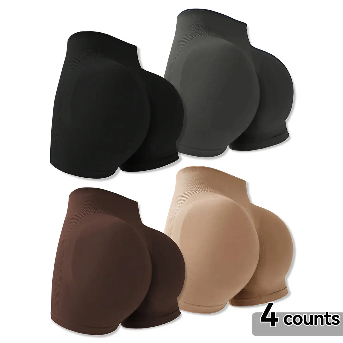 4-Pieces High Waist Tummy Control Side-Ribbed Butt-Lifting Seamless Shorts, Lightweighted Summer Shorts, Stretchy Womenswear Bottom Peachy Shorts