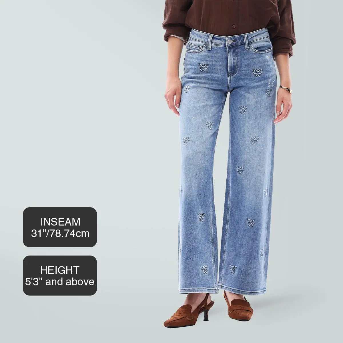 Magic SOONE Mid-low Rise Baggy Jeans Stretchy Wide Leg for Women Distressed Pants Womenswear Bottom 8001 Lady Basic Minimalist Comfortable Denim Tummy Control Curve Hugging Plus Size Regular Size BBL Spring Fashion Daily Outfits