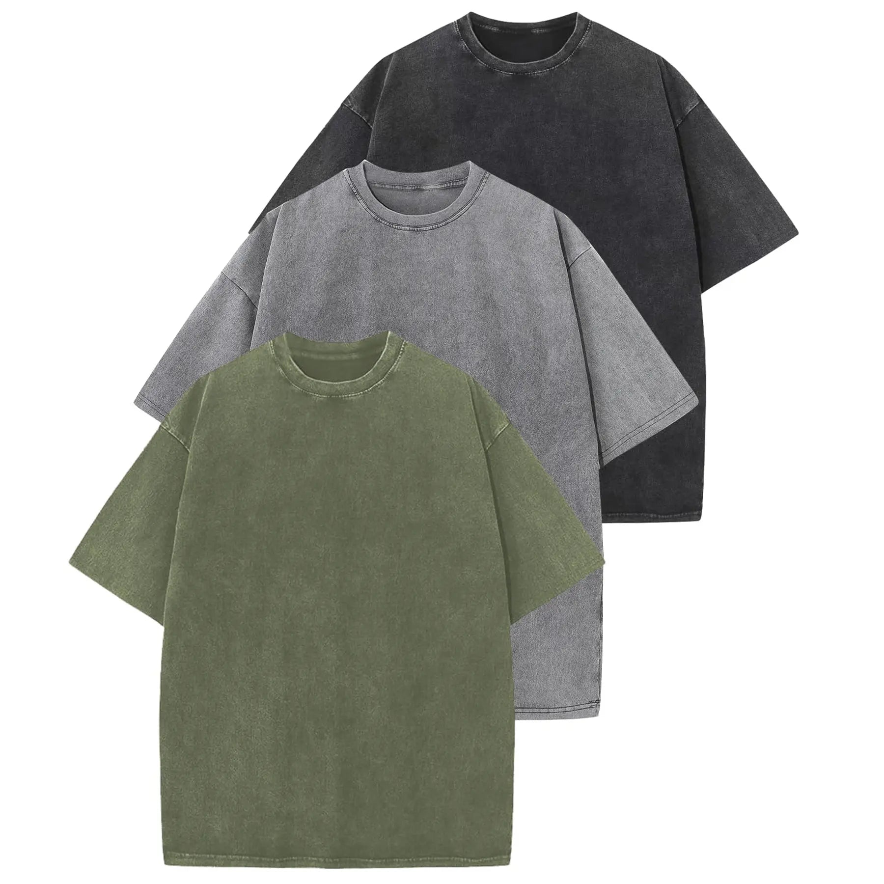 MoonYi 3 Pack Women's Oversized T Shirts Acid Wash Cotton Crew Neck Half Short Sleeve Summer Unisex Tees Casual Loose Fit Solid Streetwear Comfortable Tops Basic Womenswear Plain Tshirt